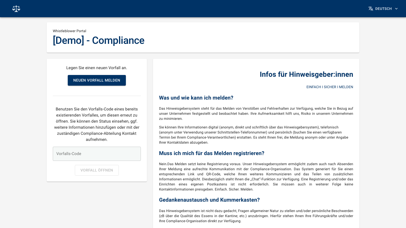 Whistleblowing-Modul: Meldungseingang mit strukturiertem Intake